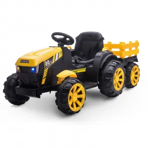 Ride - P Series: 12V Kids Ride On Tractor with Trailer, LED Lights for Boy Girl - Yellow