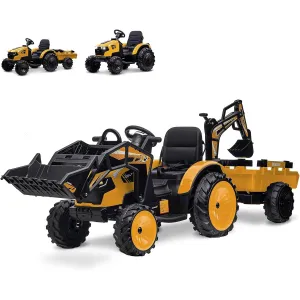 Ride P Series 3-in-1 Ride-On Tractor, 24V Electric, Excavator & Bulldozer, Remote Control, LED, Music, USB/Bluetooth max 66 lbs - Bright-Yellow