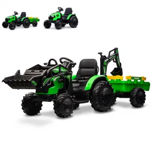 Ride P Series 3-in-1 Ride-On Tractor, 24V Electric, Excavator & Bulldozer, Remote Control, LED, Music, USB/Bluetooth max 66 lbs - Bright-green