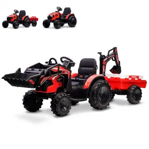 Ride P Series 3-in-1 Ride-On Tractor, 24V Electric, Excavator & Bulldozer, Remote Control, LED, Music, USB/Bluetooth max 66 lbs - Bright-red