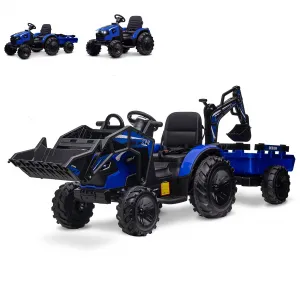 Ride P Series 3-in-1 Ride-On Tractor, 24V Electric, Excavator & Bulldozer, Remote Control, LED, Music, USB/Bluetooth max 66 lbs - Bright-blue