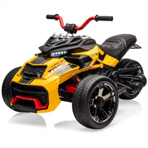 12V Kids Ride on Toy for Kids, 2x55W Powerful Engine 7AH Battery, 3 - 7 km/H, 3 Wheelers Electric Vehicle, LED Lights, 2 Speeds, EVA Tire, Music, USB - Yellow