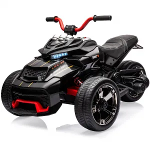 12V Kids Ride On Toy 2x55W Engine 7AH Battery 3-7 km/h Speed 3-Wheeler Electric Vehicle with LED Lights Music USB Ideal for Outdoor Fun and Safe Play - Black