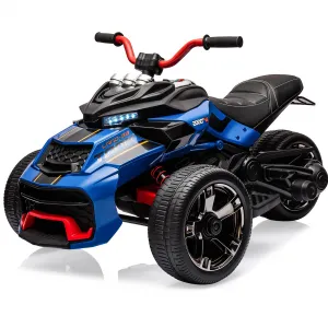12V Kids Ride on Toy for Kids, 2x55W Powerful Engine 7AH Battery, 3 - 7 km/H, 3 Wheelers Electric Vehicle, LED Lights, 2 Speeds, EVA Tire, Music, USB - Blue