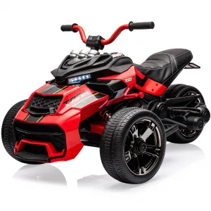 12V Kids Ride on Toy for Kids, 2x55W Powerful Engine 7AH Battery, 3 - 7 km/H, 3 Wheelers Electric Vehicle, LED Lights, 2 Speeds, EVA Tire, Music, USB - Red