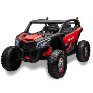 Ride - P Series: 24V 2 Seater Kids Ride on UTV Car For age 3+, w/Remote Control, 4WD Powerful Electric Vehicle with 4x75W Motors, 4 Shock Absorber, Leather Seat, Music and Light - Red