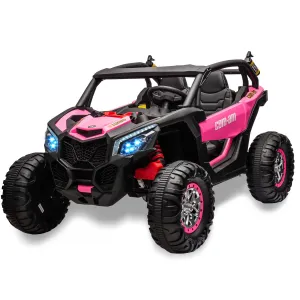 Ride - P Series: 24V 2 Seater Kids Ride on UTV Car For age 3+, w/Remote Control, 4WD Powerful Electric Vehicle with 4x75W Motors, 4 Shock Absorber, Leather Seat, Music and Light - Pink