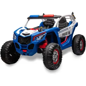 Ride - P Series: 24V 2 Seater Kids Ride on UTV Car For age 3+, w/Remote Control, 4WD Powerful Electric Vehicle with 4x75W Motors, 4 Shock Absorber, Leather Seat, Music and Light - Blue