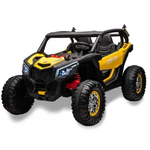 Ride - P Series: 24V 2 Seater Kids Ride on UTV Car For age 3+, w/Remote Control, 4WD Powerful Electric Vehicle with 4x75W Motors, 4 Shock Absorber, Leather Seat, Music and Light - Yellow
