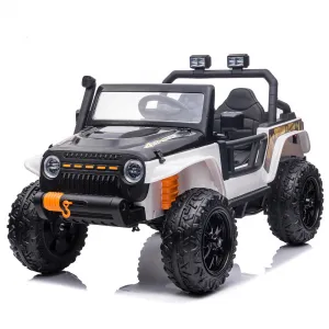 Ride - P Series: 24V 2 Seater Ride On Truck Car For Kid age 3 - 8 years, w/Remote Control, 4-Wheeler Suspension, 4x55W Powerful Engine, 4WD Battery Powered, LED Lights, Soft Braking - Black and White Mix
