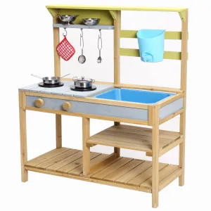 Wooden Play Kitchen Interactive Design Durable & Safe Fir Wood Ample Storage Pretend Playset Suitable for Toddlers