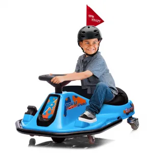 Ride - P Series: 360 Degrees Rotating Ride On Drift Car,Electric Drifting Go Kart,24V Ride On Race Car,Variable Speed for Kids,Simplified Drift System,Flashing Lights, Flag, Music - Blue