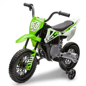 Ride - P Series: 12V Kids Electric Dirt Bike, 25W*2 Motor, Twist Grip Throttle, Spring Suspension, Training Wheels, Ride-On Toy - Green