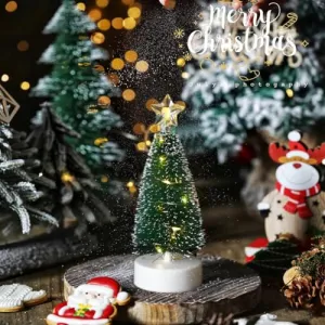 3 árboles de Navidad en miniatura de computadora, mini árbol de Navidad LED con cadena de luces LED, mesa de nieve artificial pequeño árbol de Navidad para decoración de Navidad