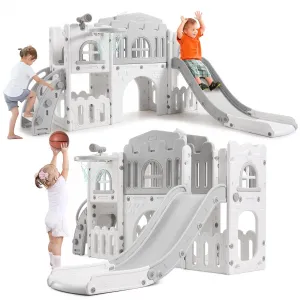 8-in-1 Toddler Slide Playground - Climber, Basketball Hoop, Telescope Indoor/Outdoor Playset for Kids