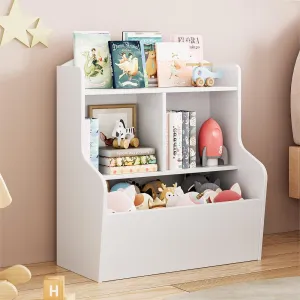 Bookcase and Toy Storage Cabinet, 3-Tier Shelf with Cubby Organizer for Toys, for Playroom, Bedroom and Hallway, White