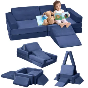 Blocky Couch 12pcs Kids Couch for Playroom, Floor Couch Modular Kids Play Sofa, Playhouse Play Set for Toddlers Babies, Toddler Couch Foam Play Couch, Kids Sofa for Playroom, Navy Blue