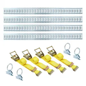 4 Pack E-Track Tie-Down Rail Kit, 5FT E Tracks includes 4 Steel Rails & 4 O-Rings & 4 Tie-Offs w/D-Ring, Versatile Trailer Securing Accessories for Trailers, Truck Bed
