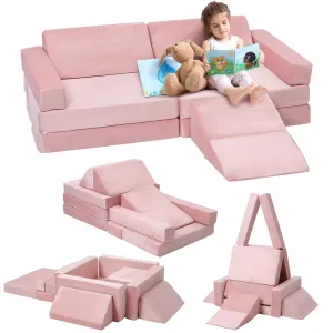 Kids Couch 12Pcs, Modular Toddler Play Couch, Floor Couch for Creative Children, Kids Sofa Cuboid Modular Convertible Sofa, Toddler Play Sofa, Kids Sofa, Teal, Pink 47.2"x23.6"x11"