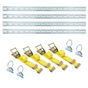 5FT E Tracks Tie-Down Rail Kit, 4 Pack Vertical E Track Rails Includes 4 Steel Rails & 4 O-Rings & 4 Tie-Offs W/D-Ring, Versatile Trailer Securing Accessories for Trailers, Truck Bed