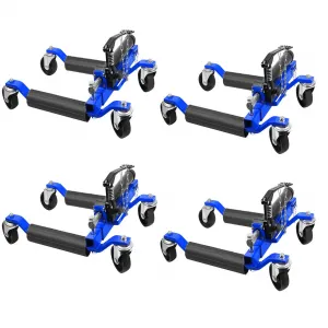 4Pcs Car Wheel Dolly With Hydraulic Tire Jack For Vehicle Positioning, 1500LBS Capacity, Blue, Fits Up To 12 Inch Wheels