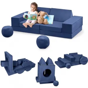 Kids Couch，12 Pcs Cuboid Couch Kids Sofa for Playroom，Toddler Sofa Modular Kids Play Couch, Child Sectional Sofa Convertible Foam Couch for Boys and Girls, Navy