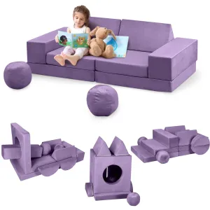 Kids Couch, 12 Pcs Cubicle Couch Kids Sofa for Playroom, Toddler Sofa Modular Kids Play Couch, Child Sectional Sofa Convertible Foam Couch for Boys and Girls, Purple