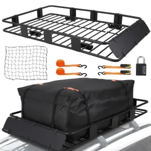 Rooftop Cargo Basket - 64" x 39" Steel Universal Roof Rack with Adjustable Size (48" x 39"), Includes Cargo Carrier Bag and Accessories, 200 lbs Capacity for SUVs, Trucks, and Vehicles