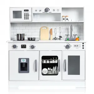 Wooden Play Kitchen - Kids Kitchen Playset with Cookware Accessories, Microwave, Oven, Sink, Real Lights & Sounds - Perfect for Chef Pretend Play, White