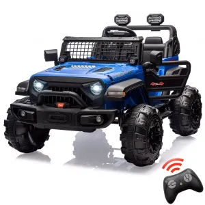 Ride - P Series: 2 Seaters Kids Ride On Truck with Remote Control,20“ Large Seat Ride On Car for Toddlers, 24V 9AH Electric Vehicle Car with Led Light,Large Storage Space, Bottle Holder,Music, Horn for 3-8 Years,Blue