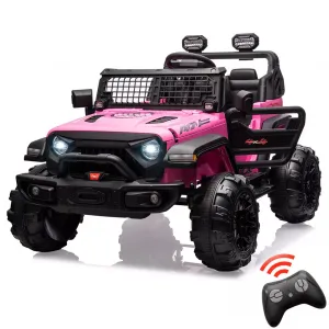 Ride - P Series: 2 Seaters Kids Ride On Truck with Remote Control,20“ Large Seat Ride On Car for Toddlers, 24V 9AH Electric Vehicle Car with Led Light,Large Storage Space, Bottle Holder,Music, Horn for 3-8 Years,Pink