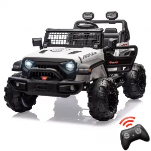 Ride - P Series: 2 Seaters Kids Ride On Truck With Remote Control,20“ Large Seat Ride On Car for Toddlers, 24V 9AH Electric Vehicle Car With Led Light,Large Storage Space, Bottle Holder,Music, Horn for 3-8 Years,White