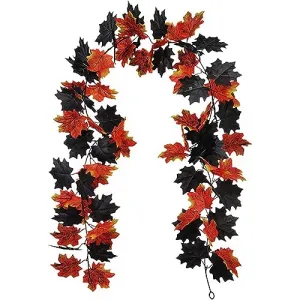 5.9ft Artificial Fall Maple Leaves Garland Hanging Vine Garland Autumn Foliage Garland Decoration for Home Wedding Party Christmas Thanksgiving Halloween Black red