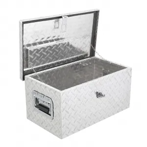 20 Inch Aluminum Diamond Plate Tool Box With Lock and Keys, Heavy Duty Waterproof Truck Storage Organizer Chest for Pick Up Truck Bed, Rv Trailer/Van With Side Handle