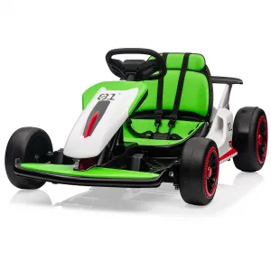 Ride - G Series: 6+,24V Drift Kart with 2X150W Strong Motor, 7AH Big Battery, Electric Pedals, Electric Go Kart Outdoor Race Toy - Green & White