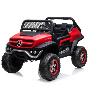 Ride - P Series: 2 Seater Kids Ride On Truck 24V Ride On Toy Licensed Mercedes Benz Battery Powered Electric Vehicle for Toddles with Remote Control, Battery Display, Trunk, Spring Suspension, LED Lights, Music, Red