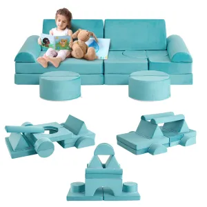 15Pcs Blocky Couch for Kids, Modular Kids Play Couch, Toddler Couch Kids Sofa for Playroom, Convertible Foam Kids Couch, Imaginative Creative Play Couch for Boys& Girls, Teal