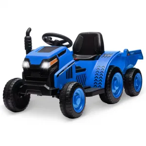 Ride - P Series: Kids Ride on Tractor with Trailer, Kids’ Electric Vehicles with Wear-Resistant Wheels, LED Headlights, Music & USB Port, Kids Ride on Car Toys for Toddlers Kids, Blue
