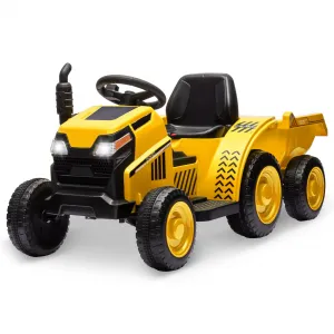 Ride - P Series: Kids Ride on Tractor with Trailer, Kids’ Electric Vehicles with Wear-Resistant Wheels, LED Headlights, Music & USB Port, Kids Ride on Car Toys for Toddlers Kids, Yellow
