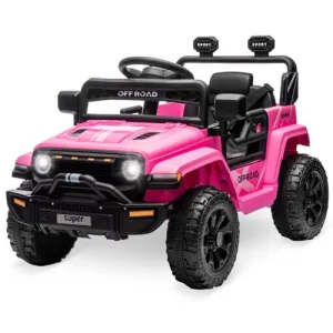Ride - P Series: 12V Ride On Toy w/Parent Remote Control, Steering Wheel Music, 4-Wheel Spring Suspension, Led Lights, 2 Speeds, Kids Electric Vehicles for Age 3-5, Pink