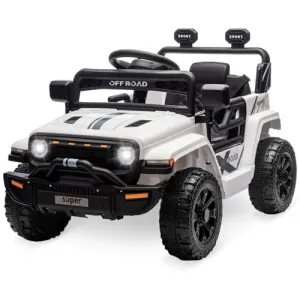 Ride - P Series: 12V Ride On Toy w/Parent Remote Control, Steering Wheel Music, 4-Wheel Spring Suspension, Led Lights, 2 Speeds, Kids Electric Vehicles for Age 3-5, White