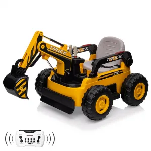 Ride - P Series: 12V Kids Ride On Excavator Digger Car with Remote Control & Electric Digging Arm with 2x35W Motors, 10Ah Large Battery, 4x75W Driving Motors,Led Tail Light, Music, USB, Ride Toy , Yellow