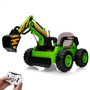 Ride - P Series: 12V Kids Ride On Excavator Digger Car with Remote Control & Electric Digging Arm with 2x35W Motors, 10Ah Large Battery, 4x75W Driving Motors,Led Tail Light, Music, USB, Ride Toy , Green