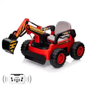Ride - P Series: 12V Kids Ride On Excavator Digger Car with Remote Control & Electric Digging Arm with 2x35W Motors, 10Ah Large Battery, 4x75W Driving Motors,Led Tail Light, Music, USB, Ride Toy Gifts, Red