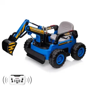 Ride - P Series: 12V Kids Ride On Excavator Digger Car with Remote Control & Electric Digging Arm with 2x35W Motors, 10Ah Large Battery, 4x75W Driving Motors,Led Tail Light, Music, USB, Ride Toy , Blue
