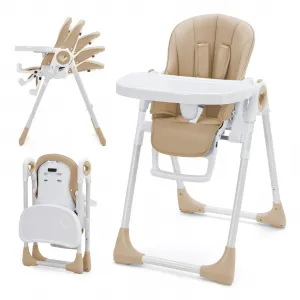 Baby High Chair for Babies and Toddlers with Adjustable Heights & Footrests, Foldable Highchair with 5 Recline Adjustable Backrest, Baby Feeding Chair with Removable Double Tray, Infant Highchair