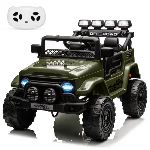 Ride - P Series: 12V Electric Ride on Truck Car For Kids Age 3+, Remote Control, Twin 25W Motors 3.1MPH Max Speed, Bluetooth USB Music Player, 4 Wheels Suspension LED Lights Safety Belt, Gift for Boy & Girl - Green