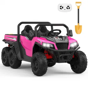 Ride - P Series: 24V 4WD Electric Ride On Dump Truck with Remote Control, 2-Seater, Music Player, LED Lights, Key Start Safety System, Durable Plastic, Off-Road Kids Toy for Ages 3+ - Pink