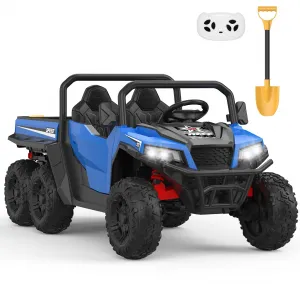 Ride - P Series: 24V 4WD Electric Ride On Dump Truck with Remote Control, 2-Seater, Music Player, LED Lights, Key Start Safety System, Durable Plastic, Off-Road Kids Toy for Ages 3+ - Blue