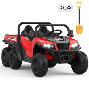 Ride - P Series: 24V 4WD Electric Ride On Dump Truck with Remote Control, 2-Seater, Music Player, LED Lights, Key Start Safety System, Durable Plastic, Off-Road Kids Toy for Ages 3+ - Red